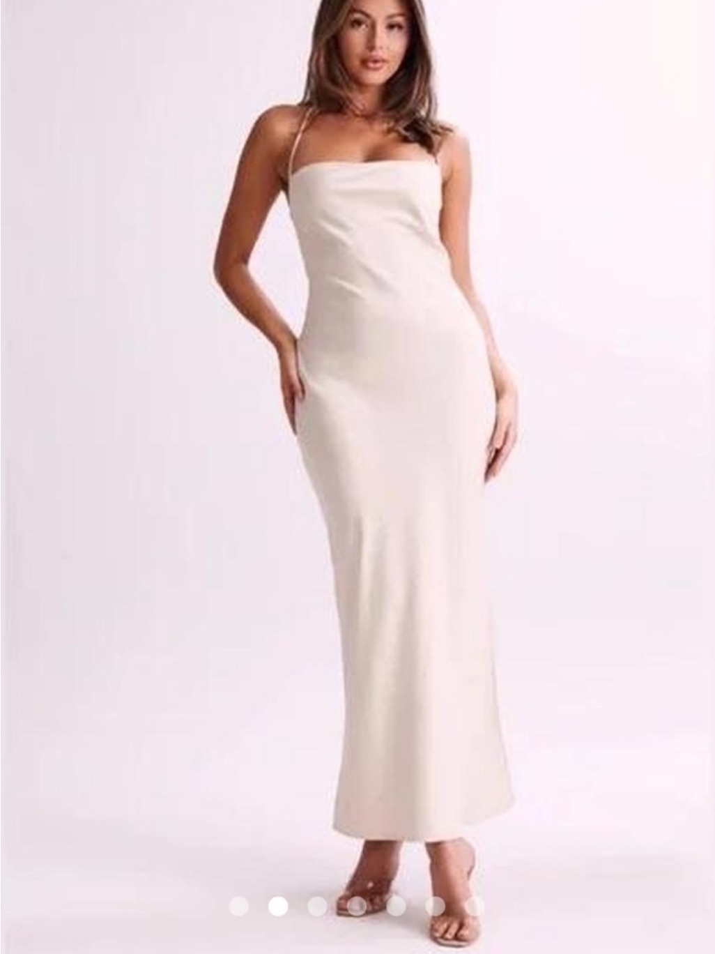 Nwt Meshki Champagne Slip Midi Dress Spaghetti Straps, Lace Up Back, Slit, S
